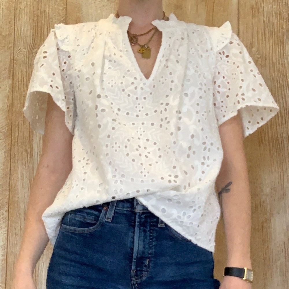 Eyelet Short Sleeve Top